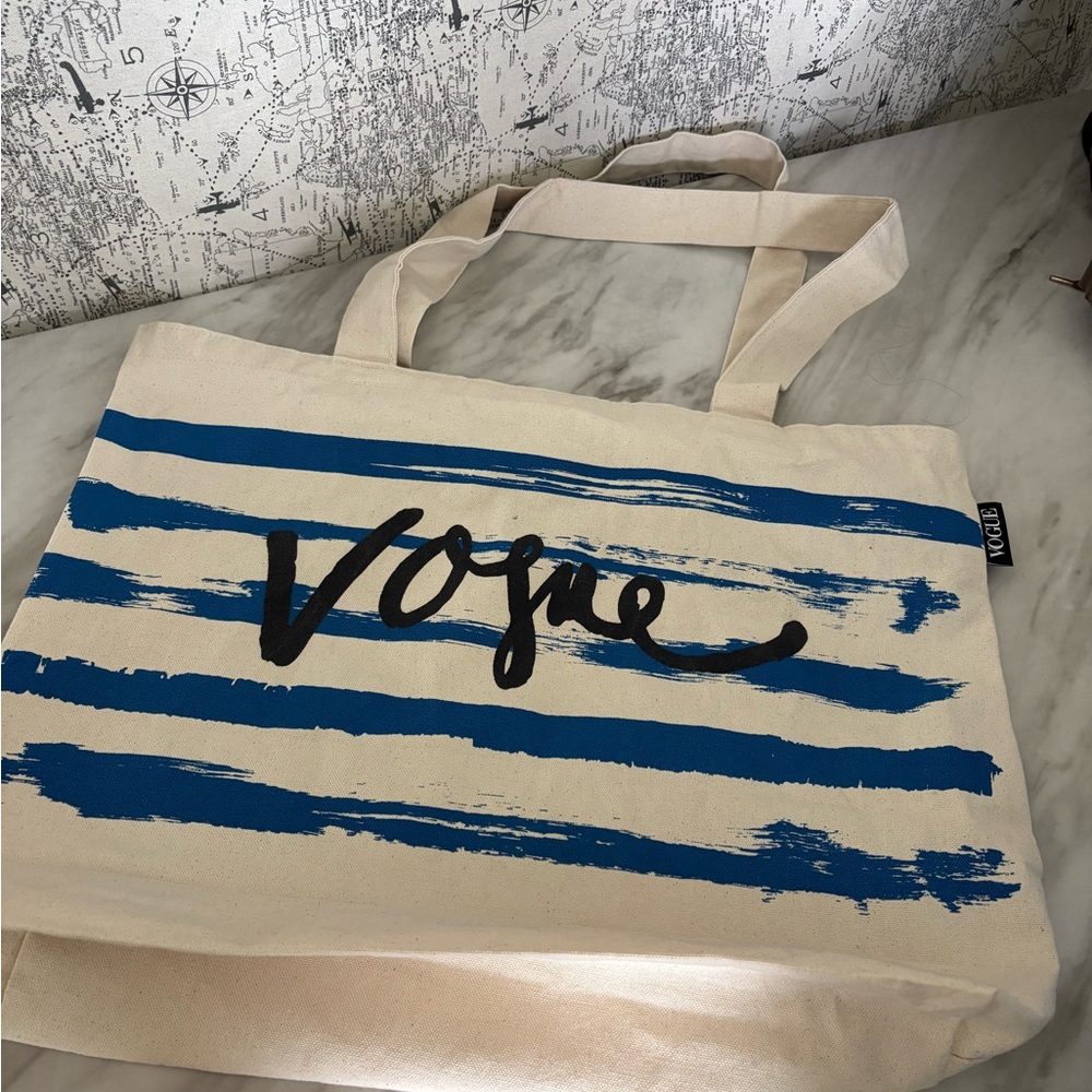 Vogue Beige and Blue Striped Tote